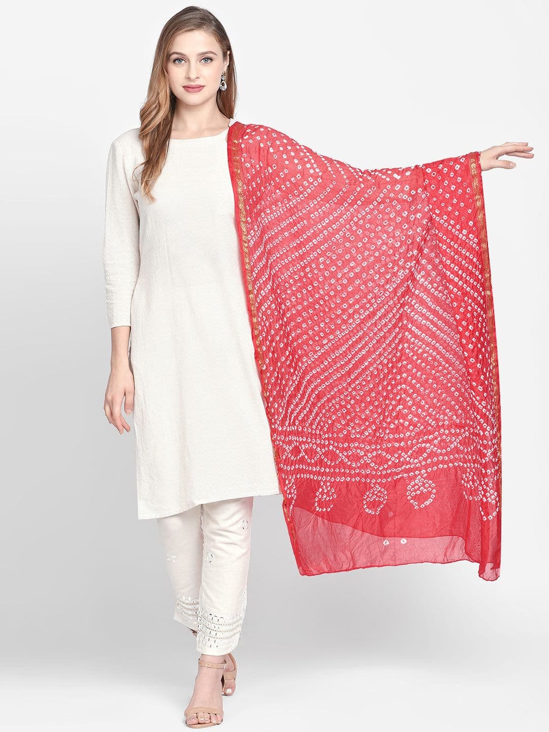 Dupatta Bazaar Red & White Dyed Dupatta - view 1