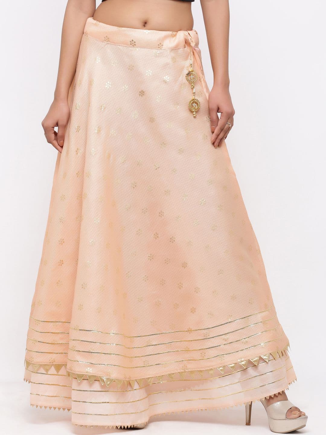 SOUNDARYA Women Peach-Coloured Printed Flared Maxi Skirt - view 1