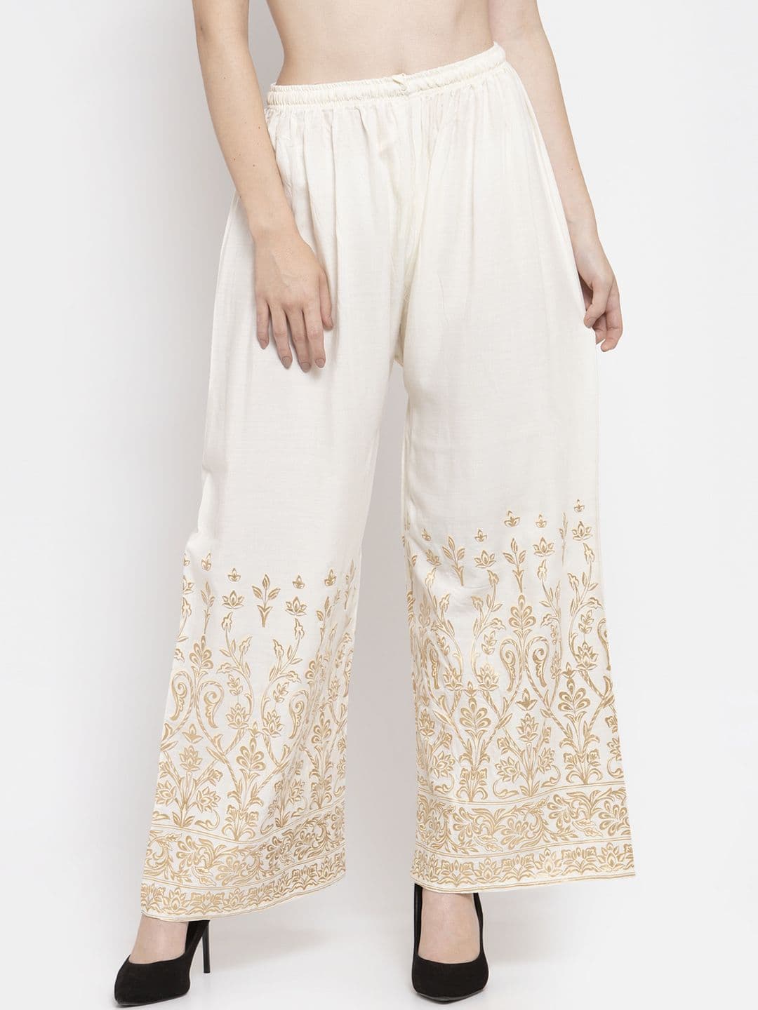 Clora Creation Women Cream-Coloured Printed Wide Leg Palazzos - view 1