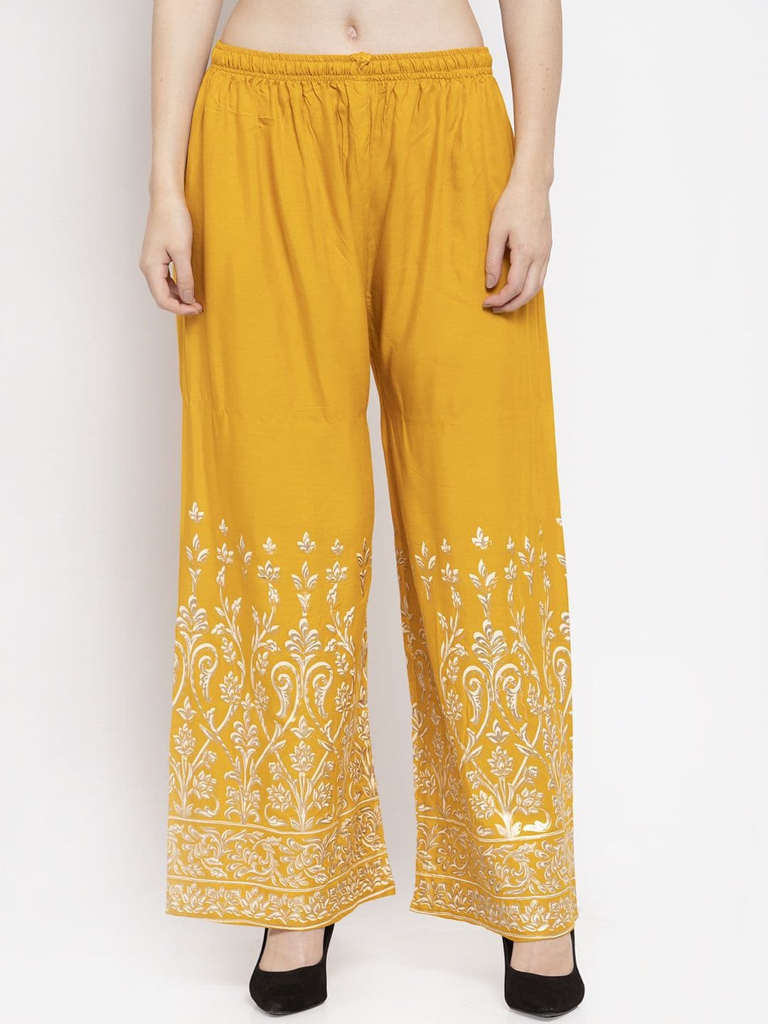 Clora Creation Women Mustard Yellow Printed Wide Leg Palazzos - view 1