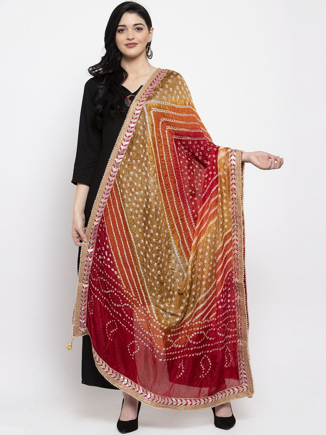 Clora Creation Multicoloured Bandhani Gotta Patti Dupatta - view 1
