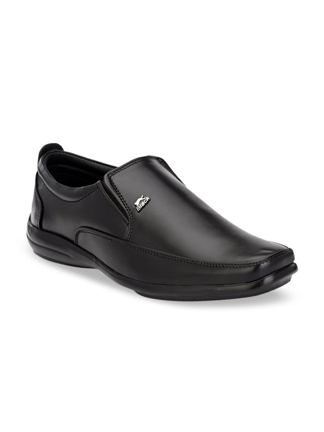 Mactree Men Black Solid Genuine Leather Formal Slip-Ons - view 1