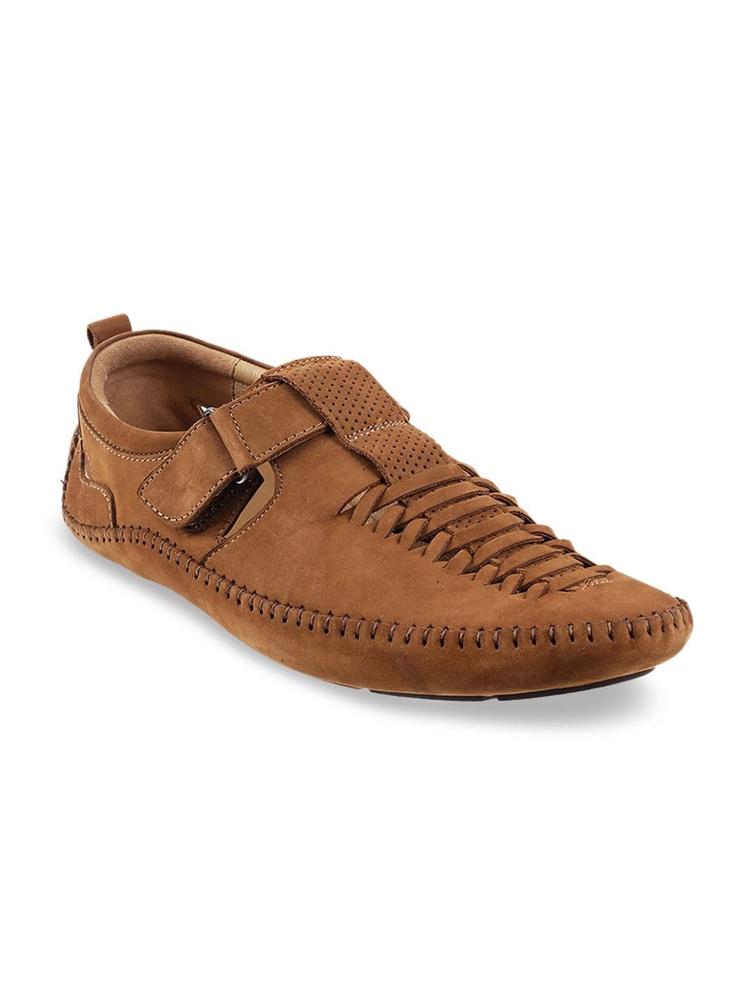 Metro Men Brown Solid Leather Shoe-Style Sandals - view 1