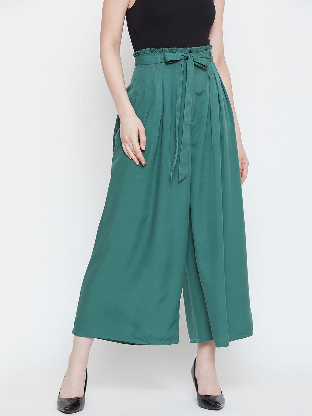 La Zoire Women Teal Green Solid Flared Palazzos - view 1