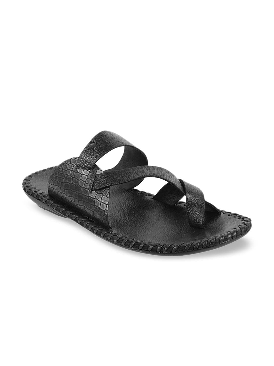 Metro Men Black Solid Leather Comfort Sandals - view 1