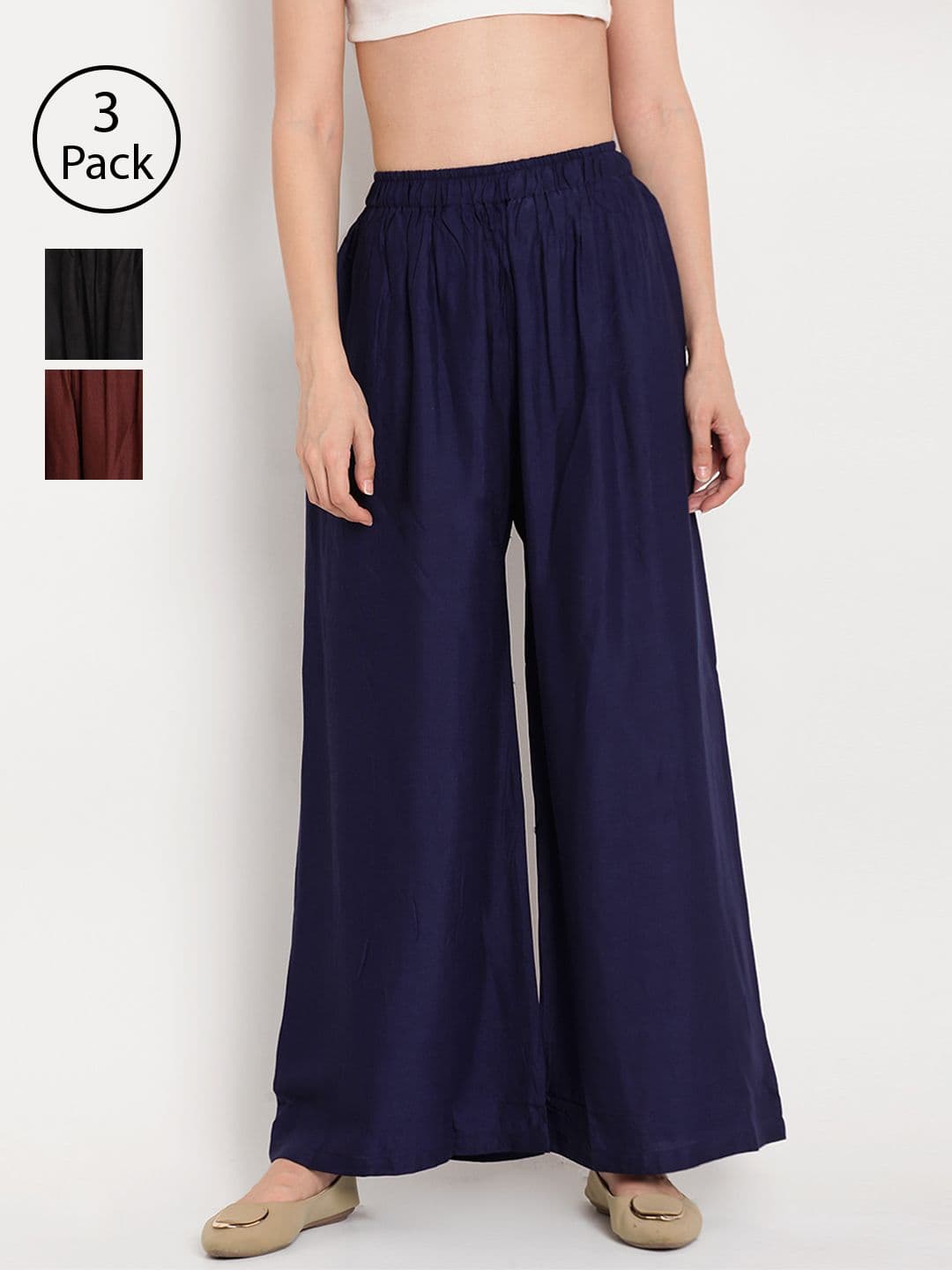 TAG 7 Women Pack of 3 Solid Wide Leg Palazzos - view 1
