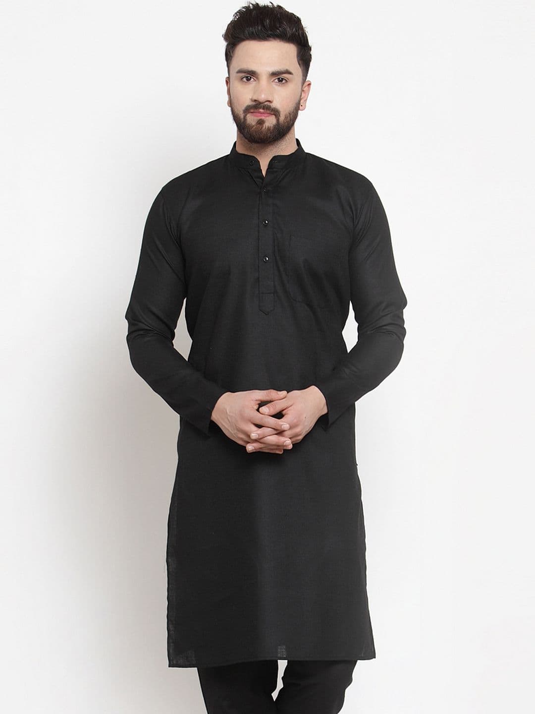 Jompers Men Black Solid Straight Kurta - view 1