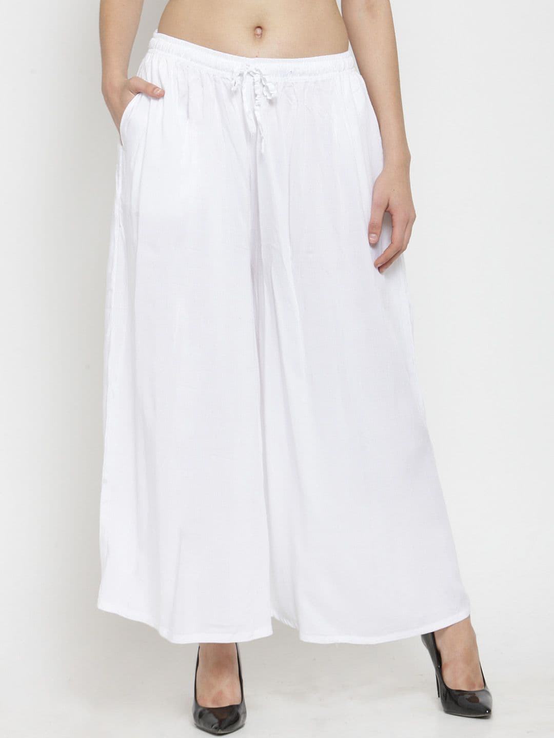 Clora Creation Women White Solid Flared Palazzos - view 1