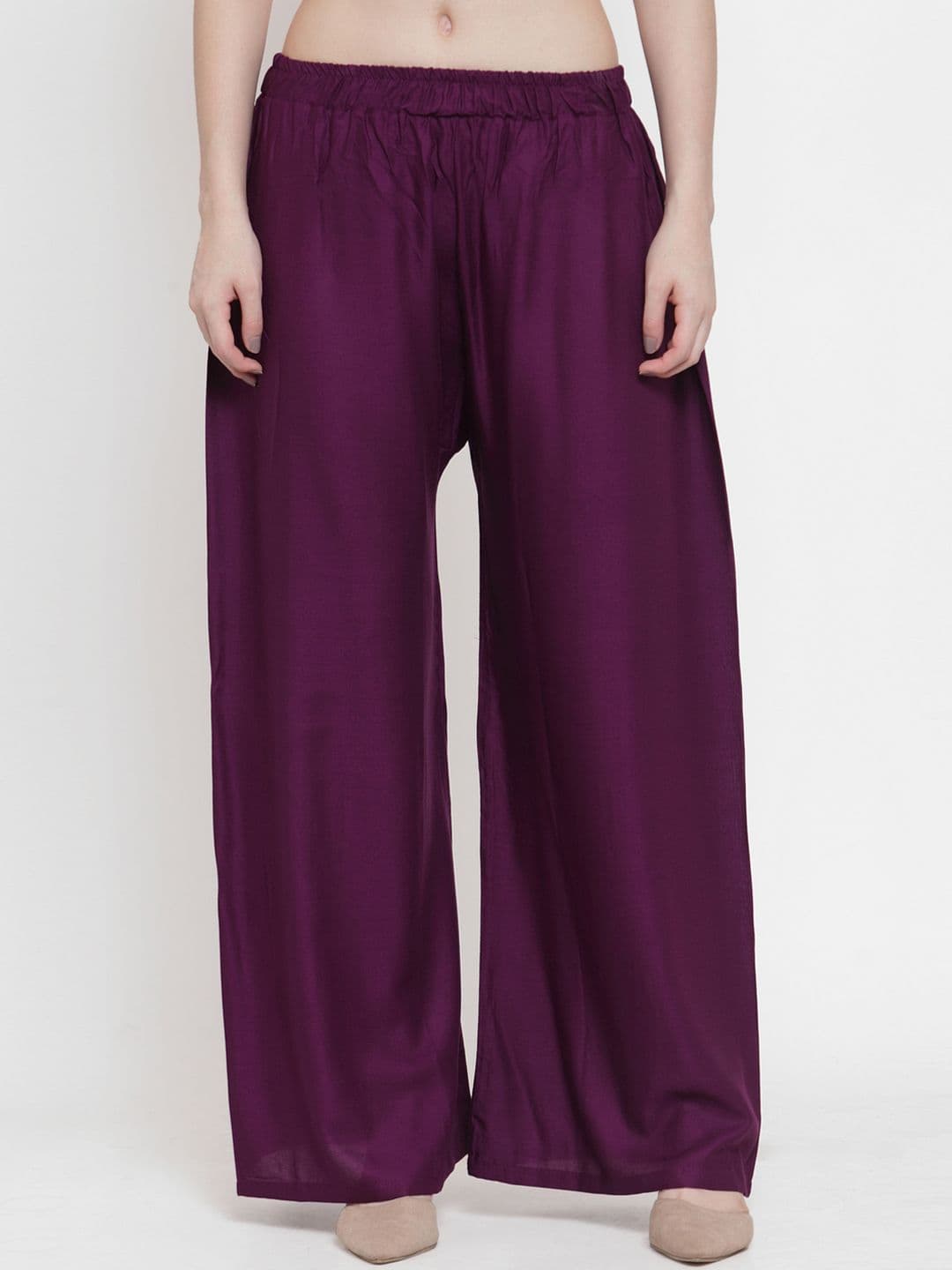 TAG 7 Women Purple Solid Wide Leg Palazzos - view 1