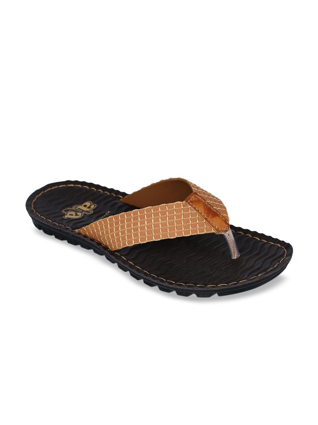 Liberty Men Tan Brown Self Design Thong Flip-Flops - view 1
