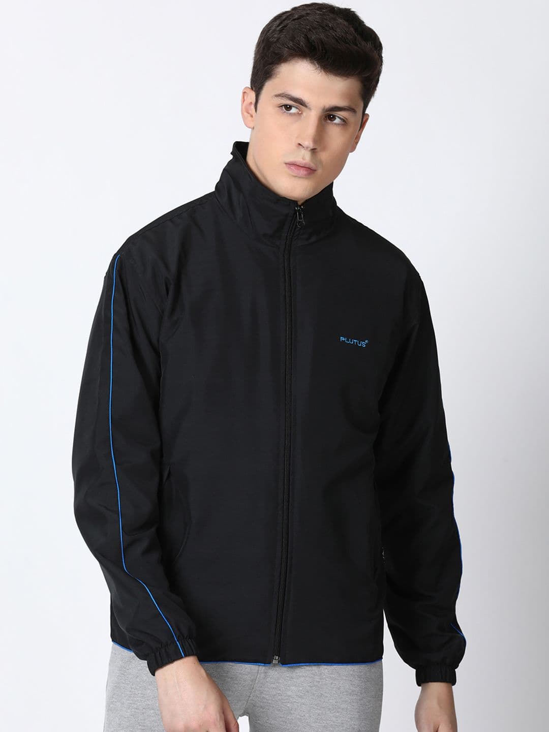 Plutus Men Black Solid Windcheater Biker Jacket - view 1