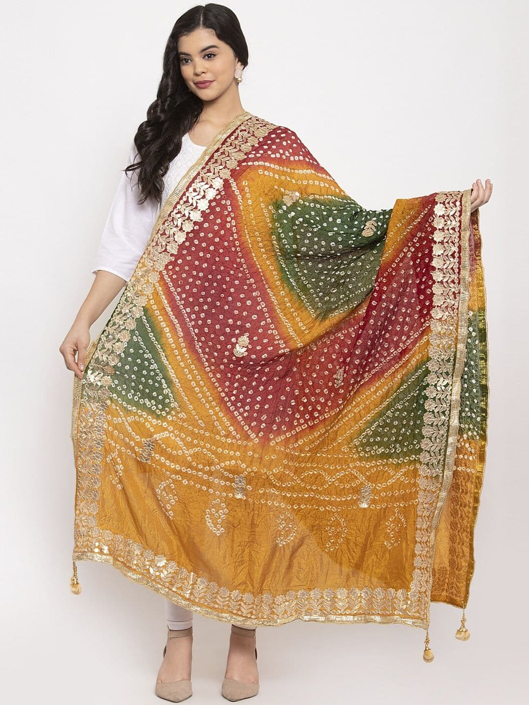 Clora Creation Multicoloured Printed Bandhani Gotta Patti Silk Dupatta - view 1