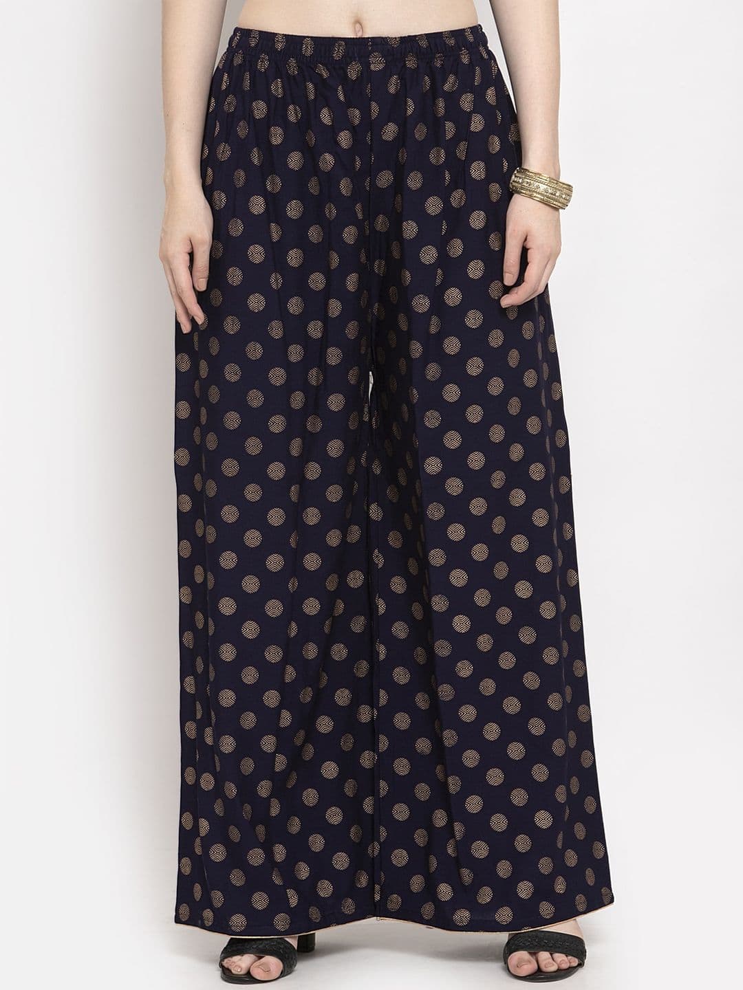 Clora Creation Women Navy Blue Polka Dot Printed Wide Leg Palazzos - view 1