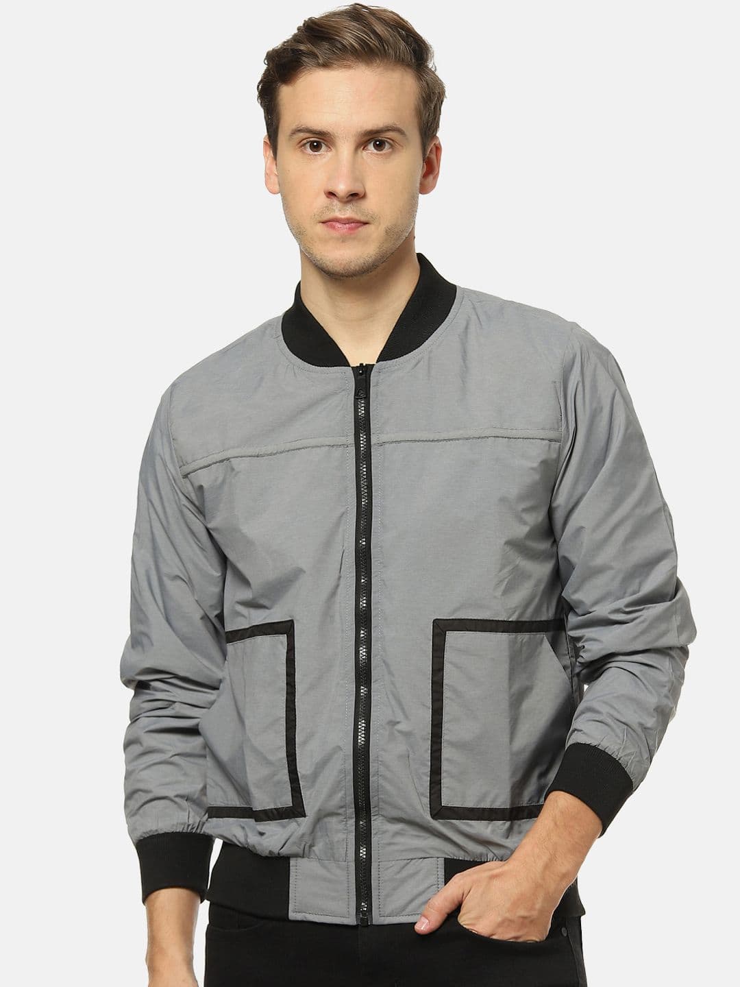 CAHOOT Men Grey Solid Windcheater Bomber Jacket - view 1