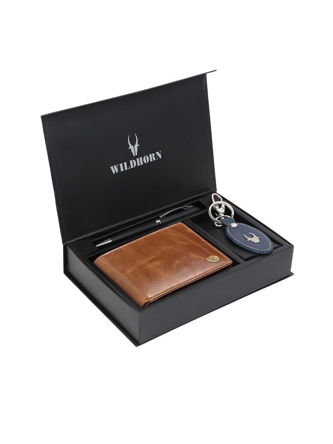WildHorn Men Tan Brown RFID Protected Genuine Leather Wallet & Pen Accessory Gift Set
