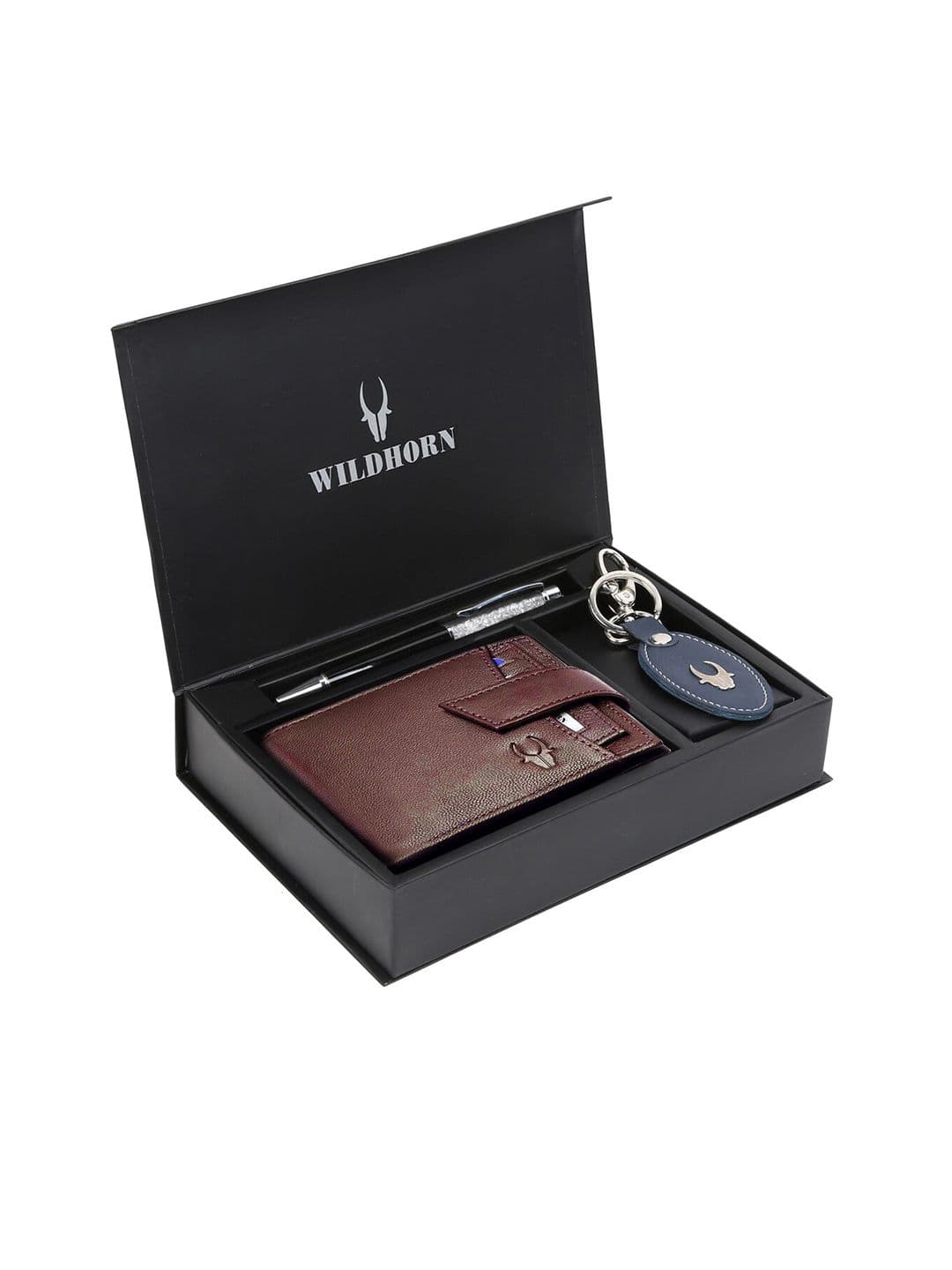 WildHorn Men Brown & Blue RFID Protected Genuine Leather Accessory Gift Set - view 1