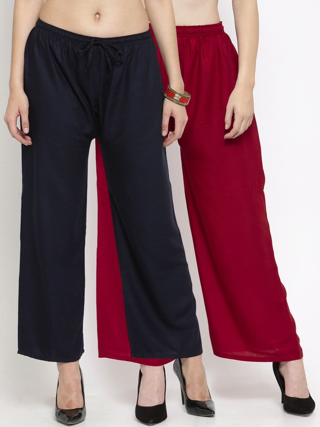 Clora Creation Women Pack Of 2 Black & Maroon Solid Straight Palazzos - view 1