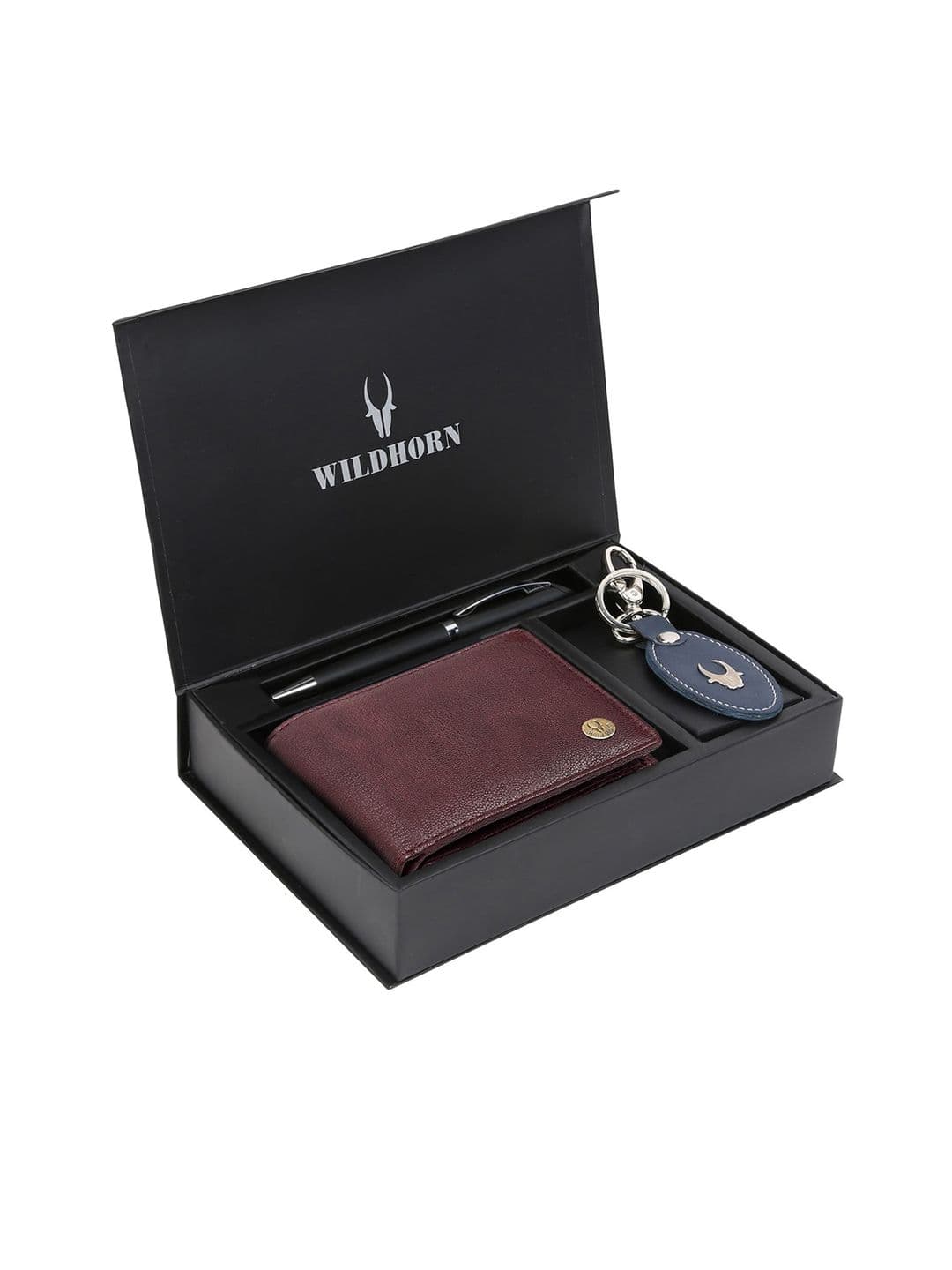 WildHorn Men Brown & Navy Blue RFID Protected Genuine Leather Accessory Gift Set
