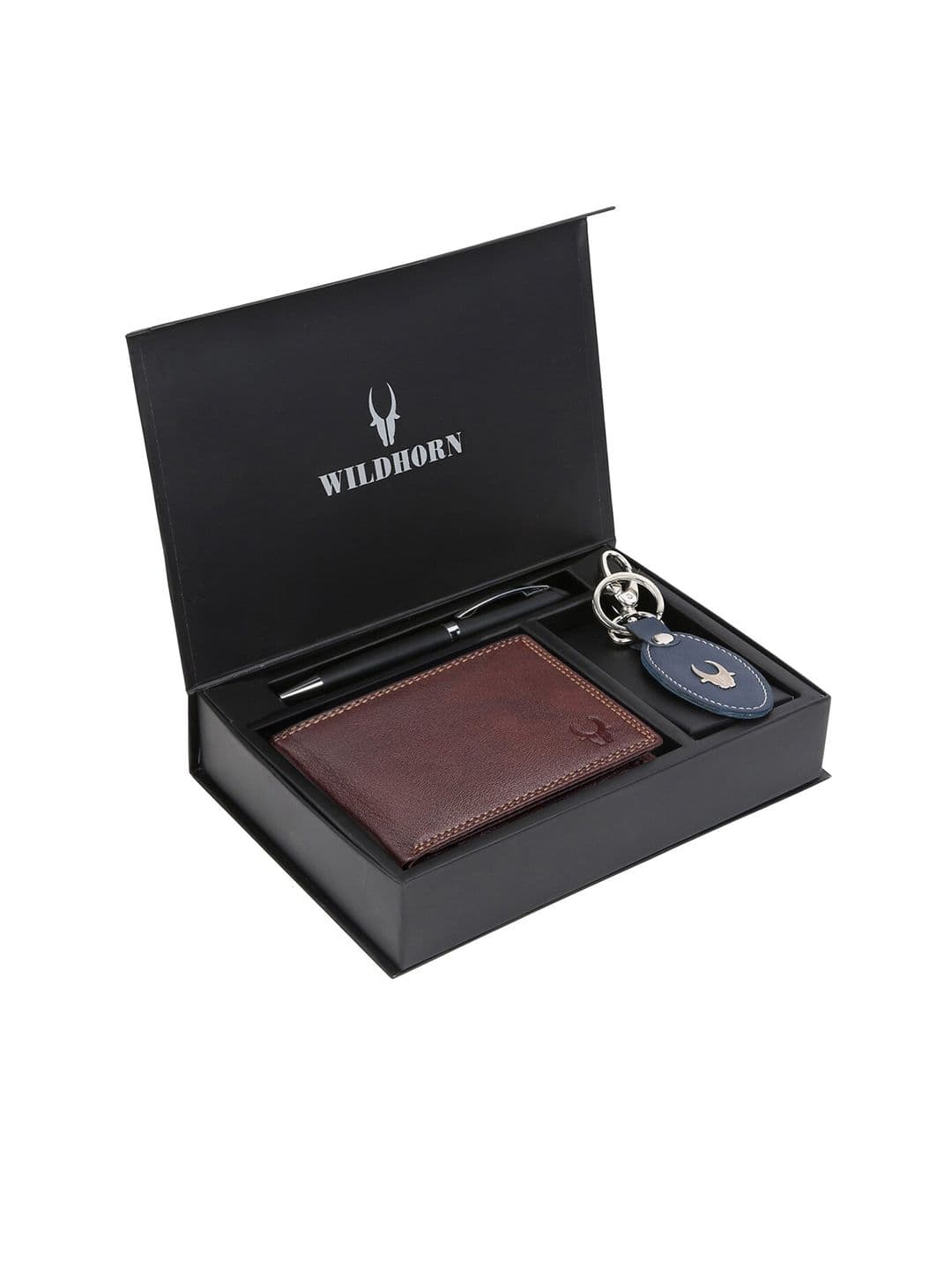 WildHorn Men Brown & Blue RFID Protected Genuine Leather Accessory Gift Set - view 1