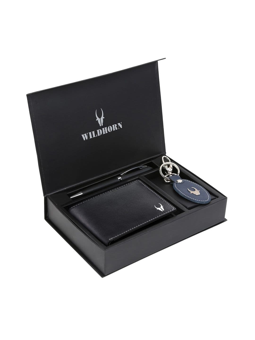 WildHorn Men Black & Blue RFID Protected Genuine High Quality Leather Accessory Gift Set - view 1