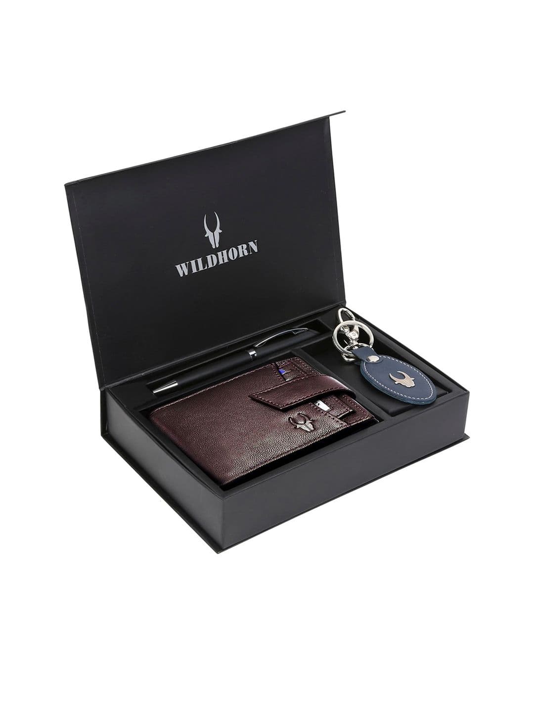 WildHorn Men Brown & Blue RFID Protected Genuine Leather Accessory Gift Set - view 1