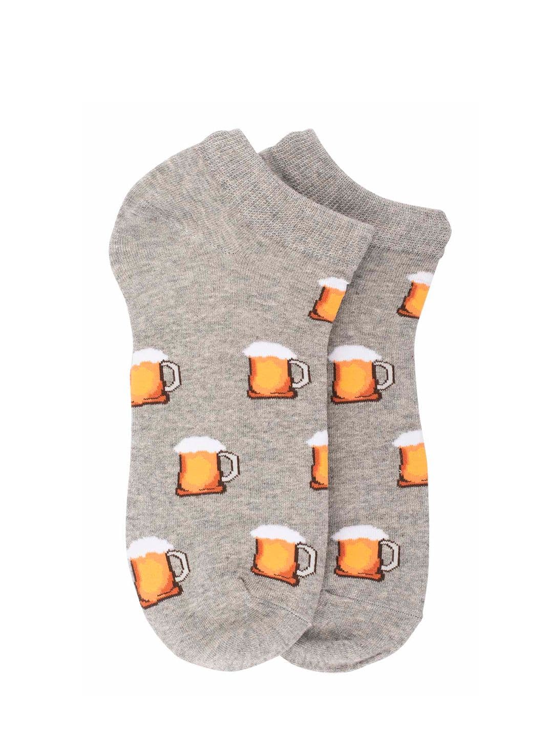 The Tie Hub Men Grey & Orange Beer Mug Patterned Ankle-Length Socks - view 1