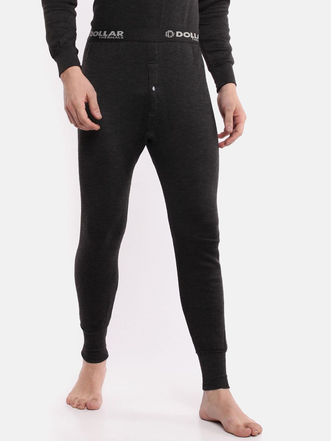 Dollar Men Black Solid Slim-Fit Thermal Bottom - view 1