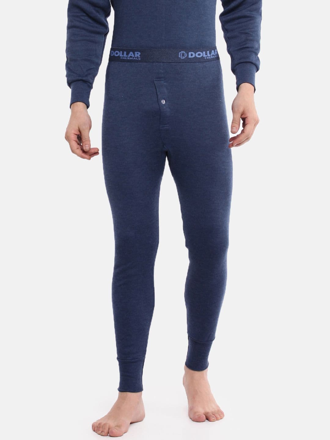 Dollar Men Blue Solid Slim-Fit Zero Shrinkage Thermal Bottom - view 1