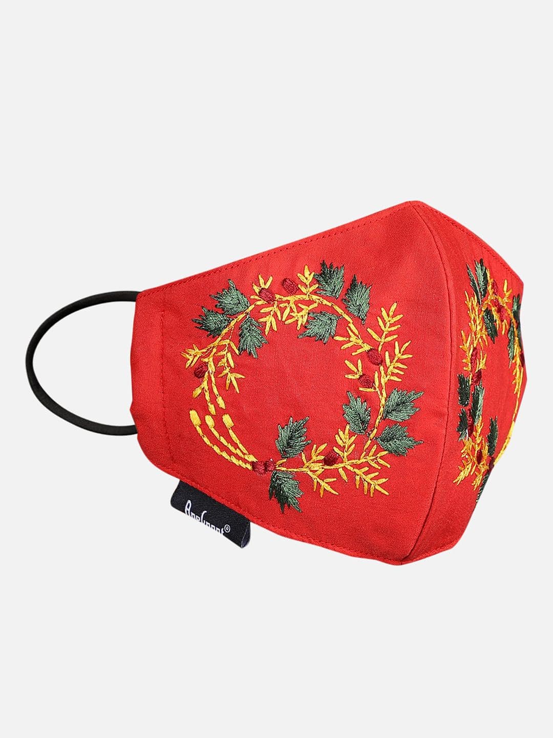 Anekaant Women Red & Green Floral Embroidered 3-Ply Reusable Cloth Mask - view 1