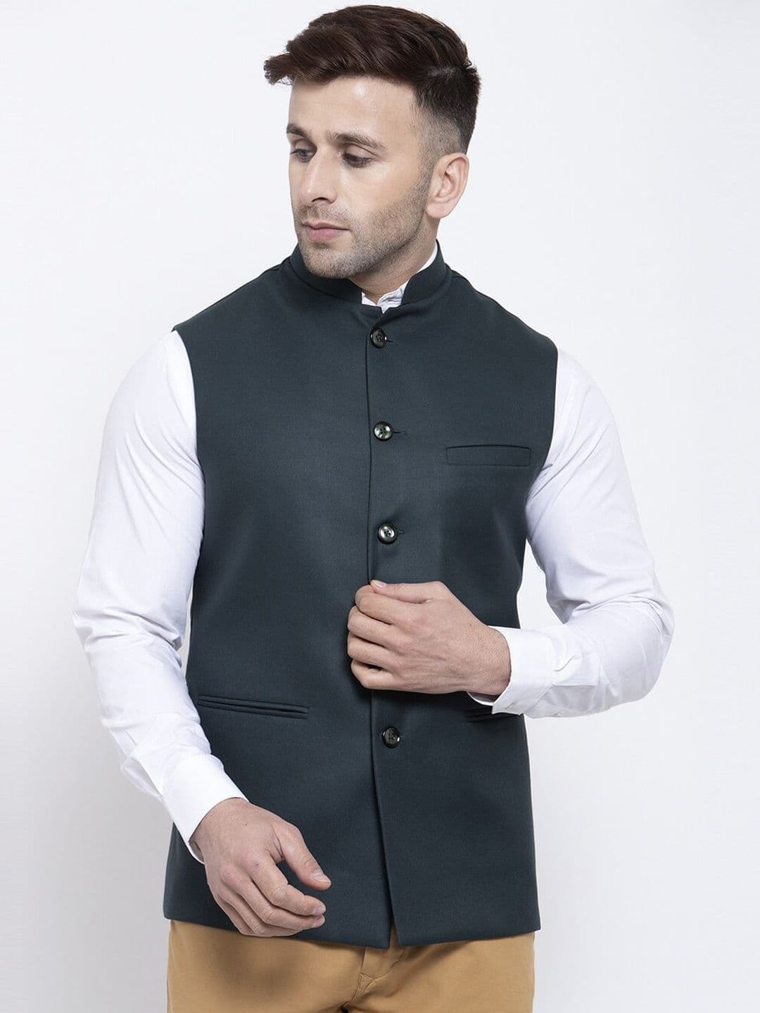 Badoliya & Sons Men Black Solid Woven Nehru Jacket - view 1