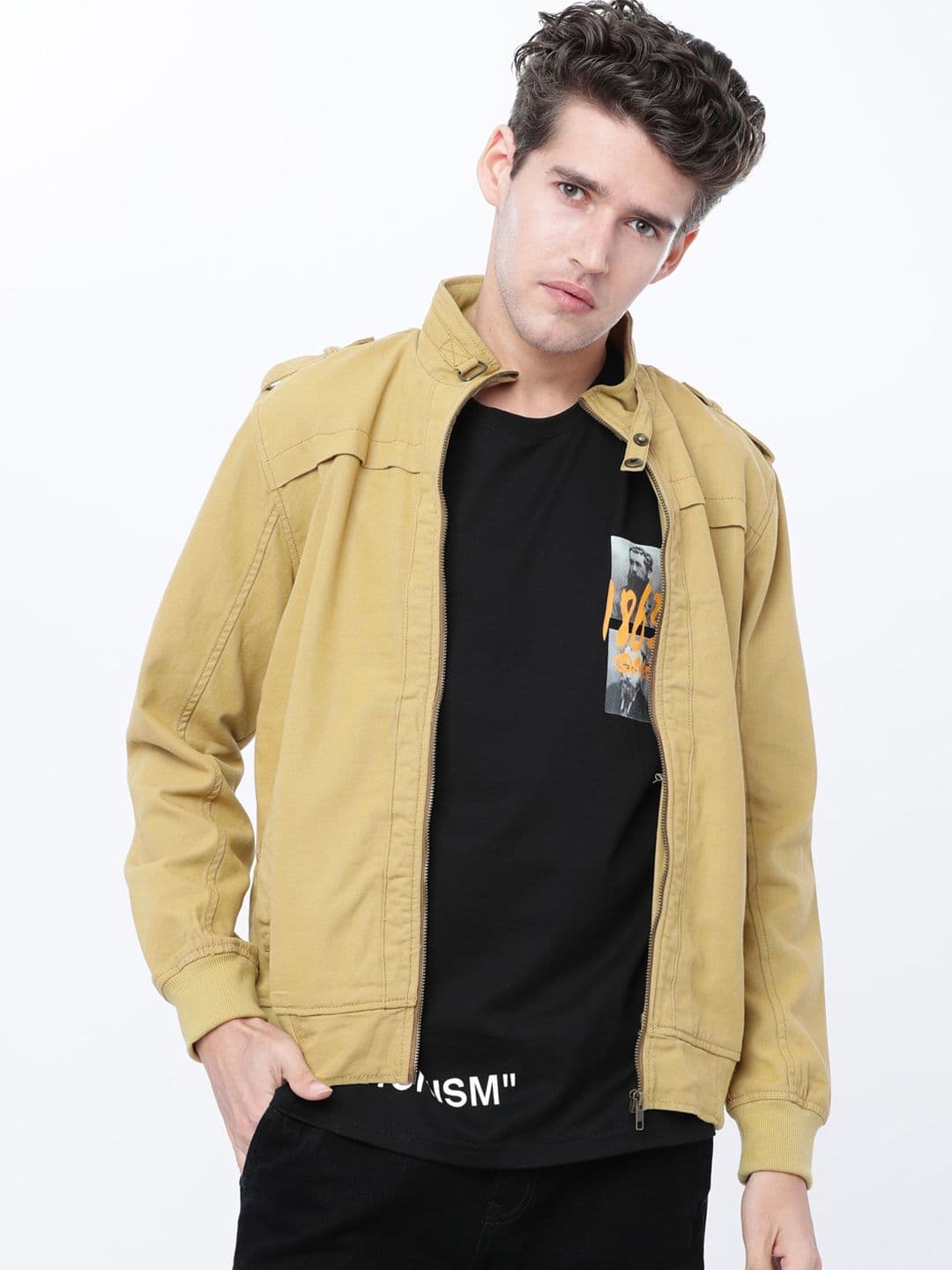 HIGHLANDER Men Khaki Solid Bomber - view 1