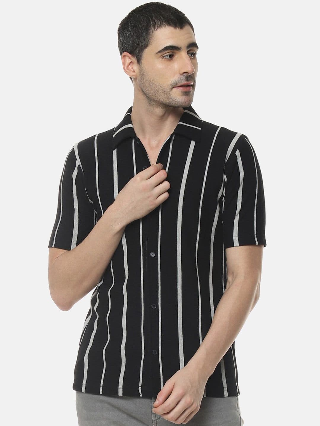 CAHOOT Men Black Regular Fit Striped Casual Shirt - view 1