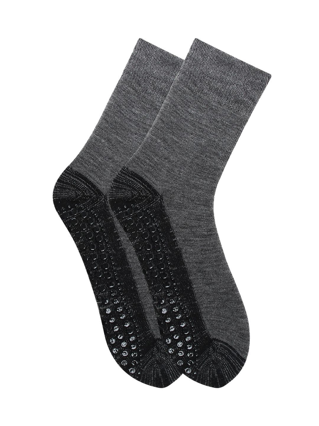 Bonjour Men Grey & Black Patterned Anti-Skid Woolen Calf Length Socks - view 1