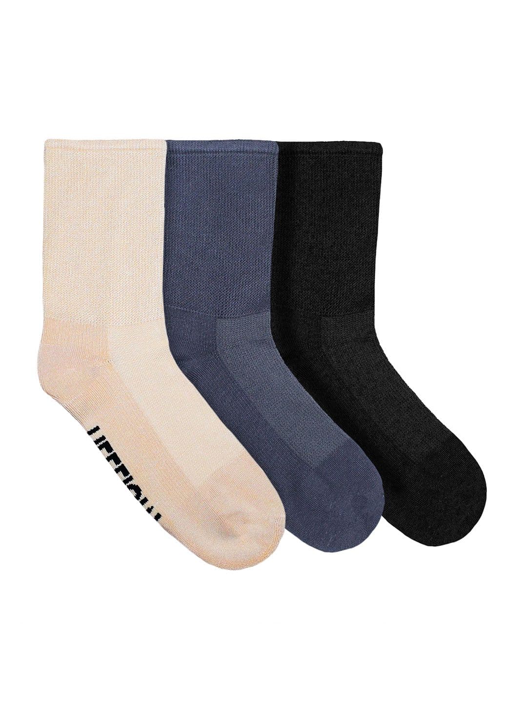 Heelium Unisex Beige Pack of 3 Solid Anti-Odour Calf-Length Socks - view 1