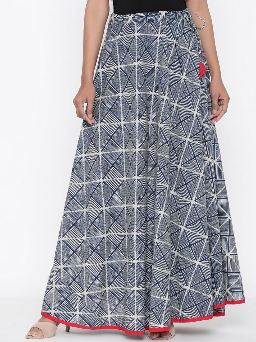 SOUNDARYA Women Navy Blue & White Printed Maxi Wrap Skirt - view 1