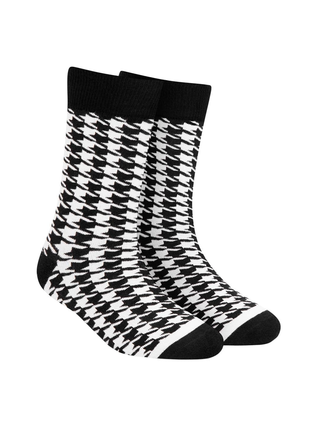Dynamocks Unisex Black & White Houndstooth Patterned Calf-Length Socks - view 1