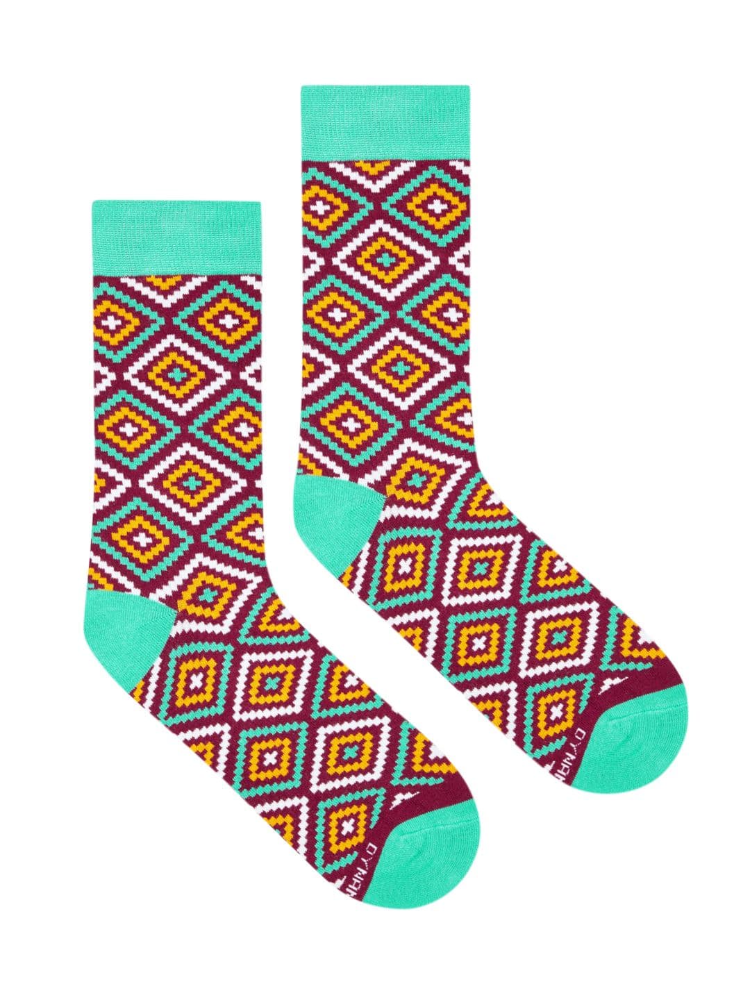 Dynamocks Unisex Sea Green & Red Rangoli Patterned Calf-Length Socks - view 1