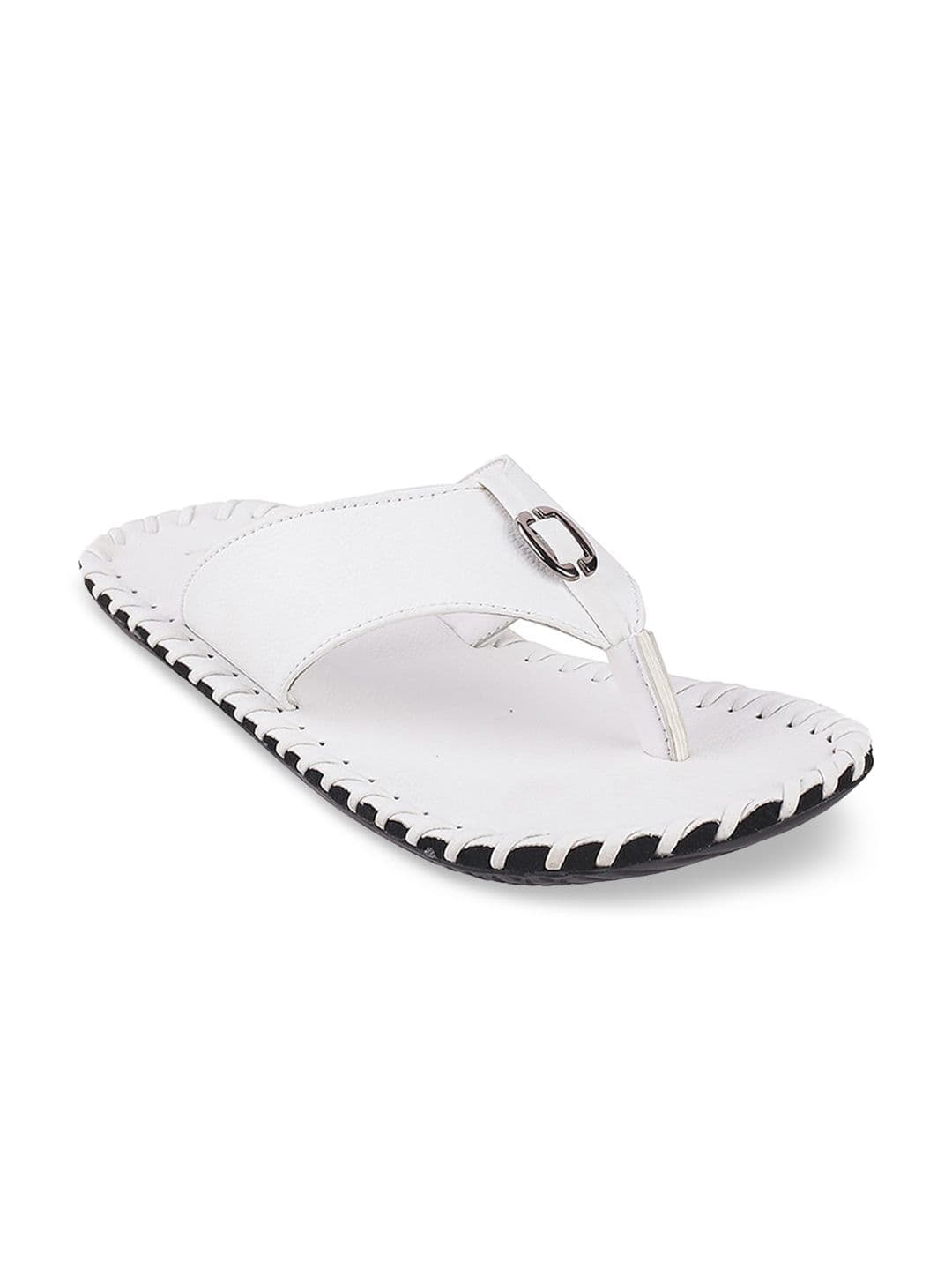 Metro Men White Solid Leather Comfort Sandals - view 1