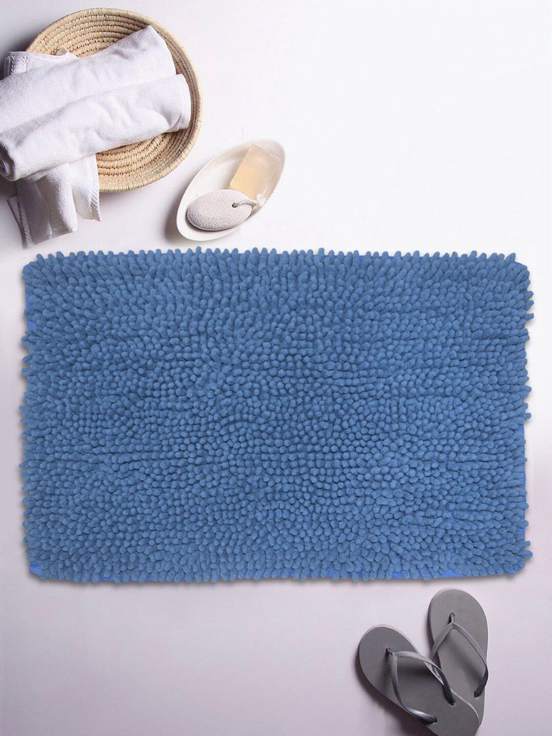 BIANCA Blue Mushroom Textured Shaggy Anti-Skid Bath Rug - view 1