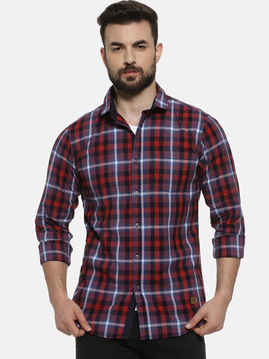 CAHOOT Men Maroon Regular Fit Checked Casual Shirt - view 1