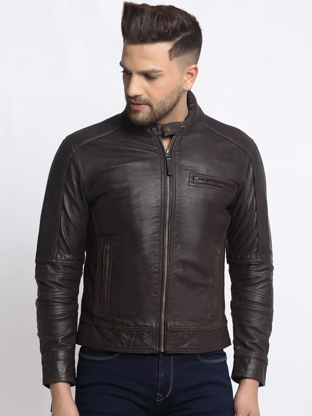 Teakwood Leathers Men Brown Solid Lightweight Biker Jacket - view 1