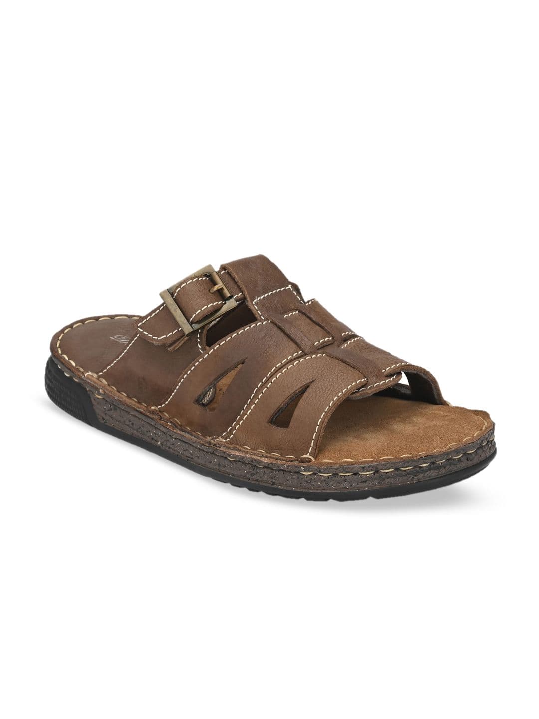 Delize Men Brown Leather Comfort Sandals - view 1