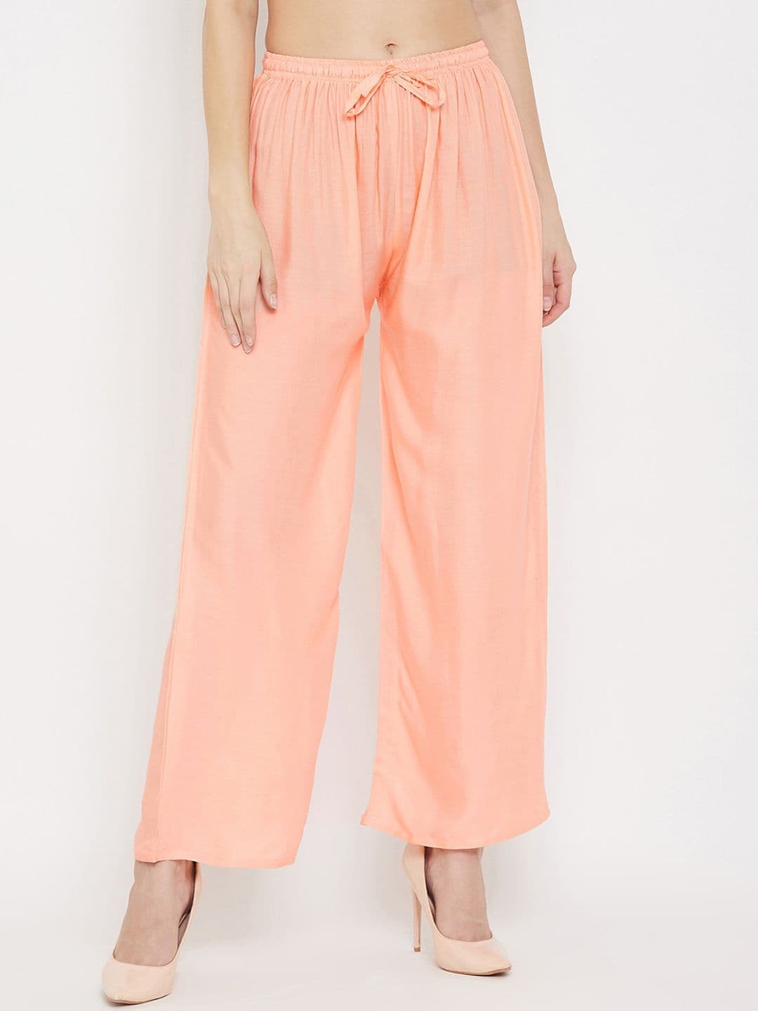 Clora Creation Women Peach-Coloured Solid Straight Palazzos - view 1