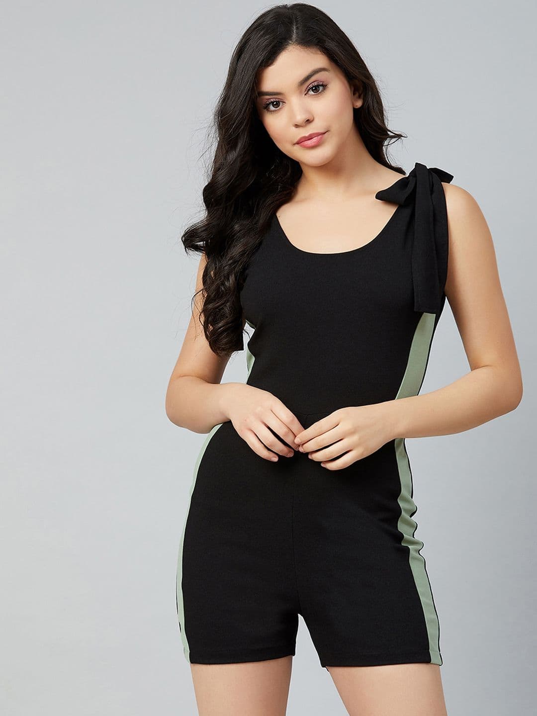 Athena Women Black & Sea Green Colourblocked Legsuit - view 1