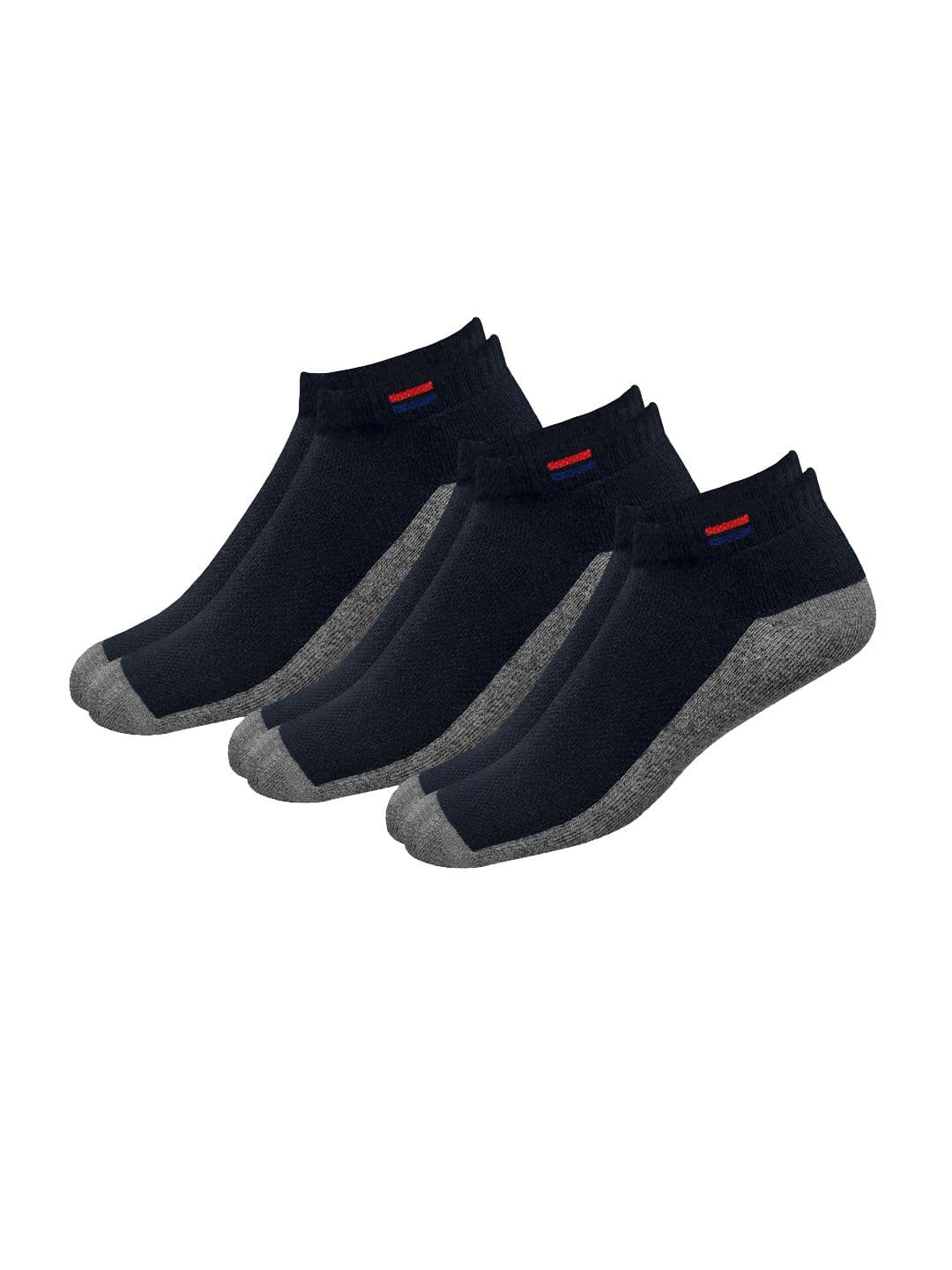 NAVYSPORT Men Pack Of 3 Navy Blue & Grey Colourblocked Ankle-Length Socks - view 1