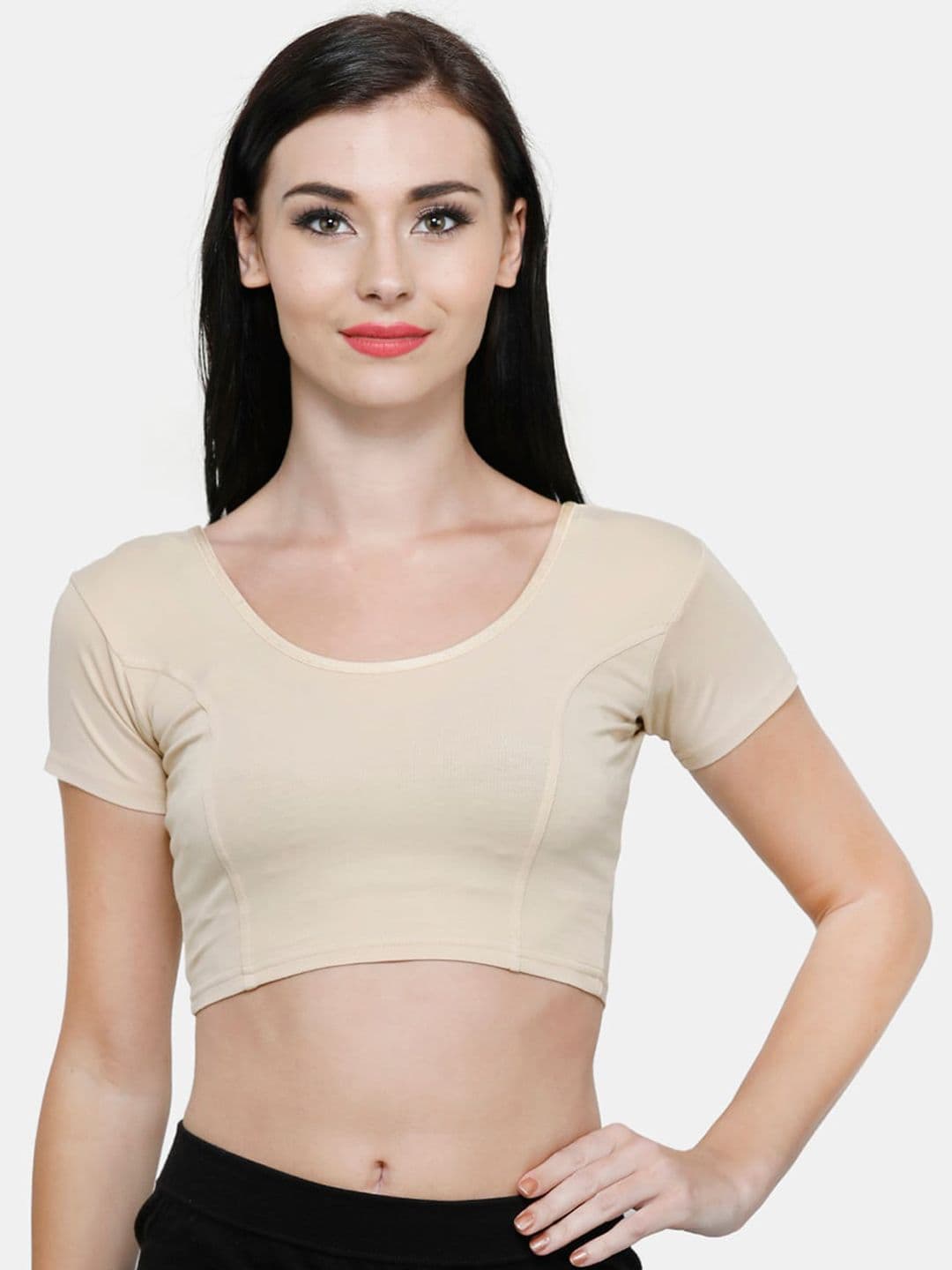 Vami Women Beige Solid Stretchable Readymade Saree Blouse - view 1