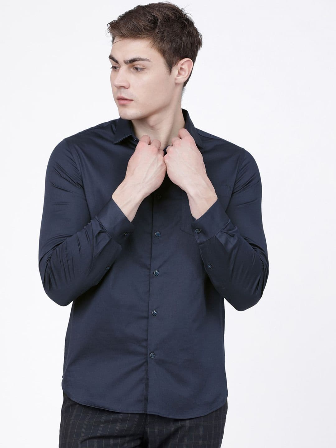 HIGHLANDER Men Navy Blue Slim Fit Solid Casual Shirt - view 1