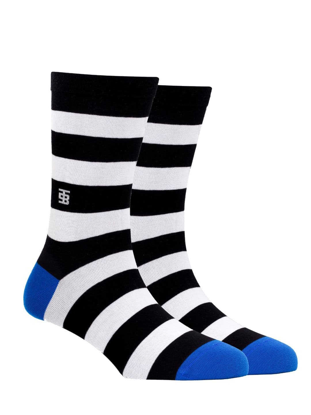 SockSoho Men Black & White Striped Anti-Bacterial Calf-Length Socks - view 1