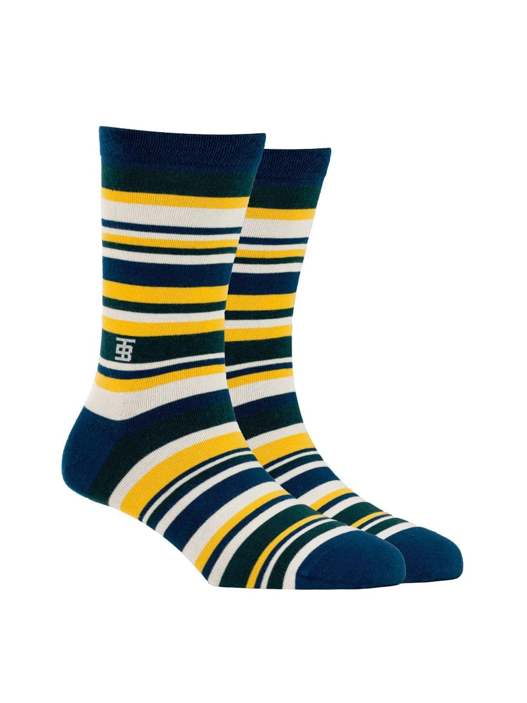 SockSoho Men Pair of Blue & Yellow Striped Havana Edition Socks - view 1
