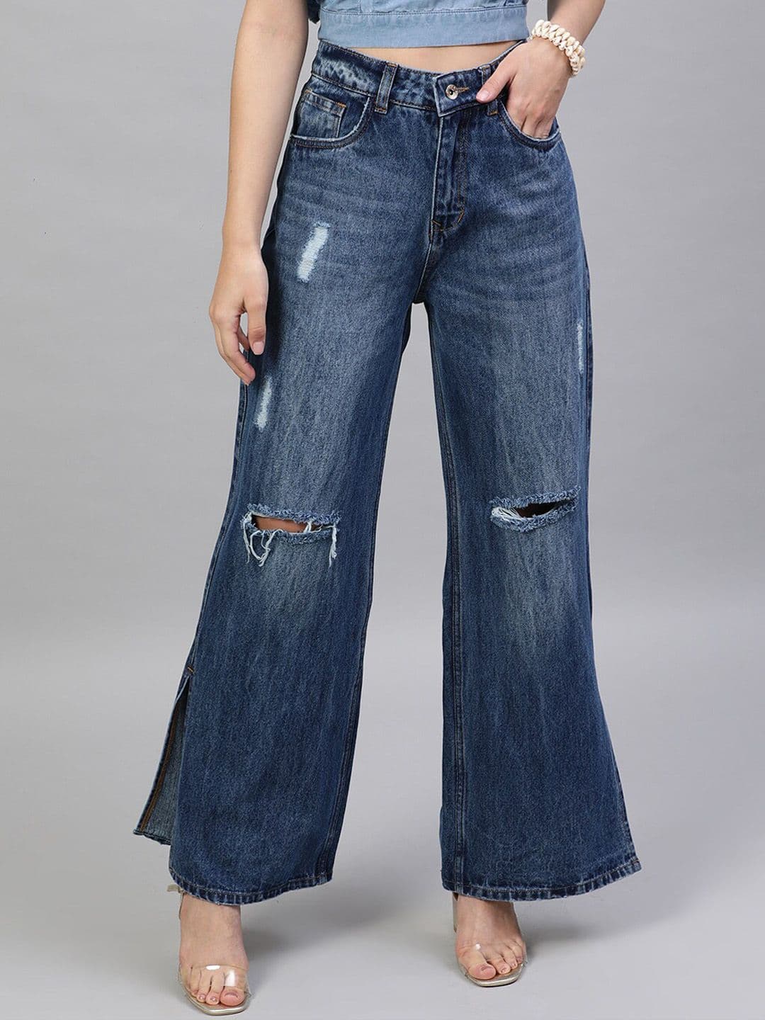 STREET 9 Women Blue Flared High-Rise Mildly Distressed Jeans - view 1